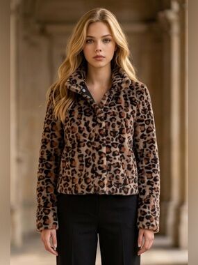 Vero Moda Leopard Print Teddy Jacket in Brown and Black